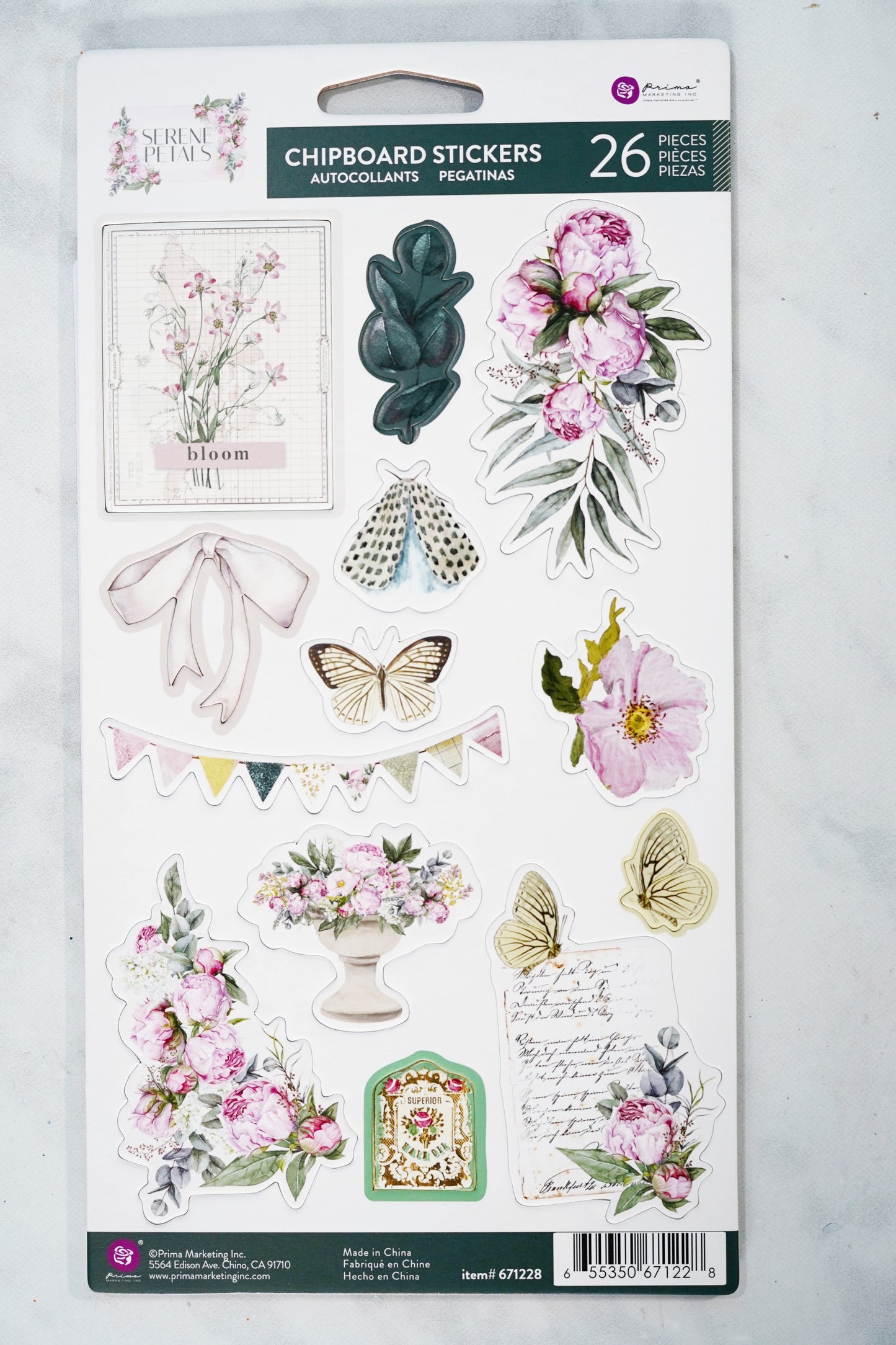 Prima Marketing Serene Petals Collection Chipboard Stickers