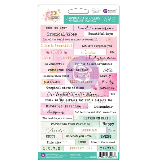 Prima The 3 Girls Tale Postcards from Paradise Chipboard Phrase Stickers